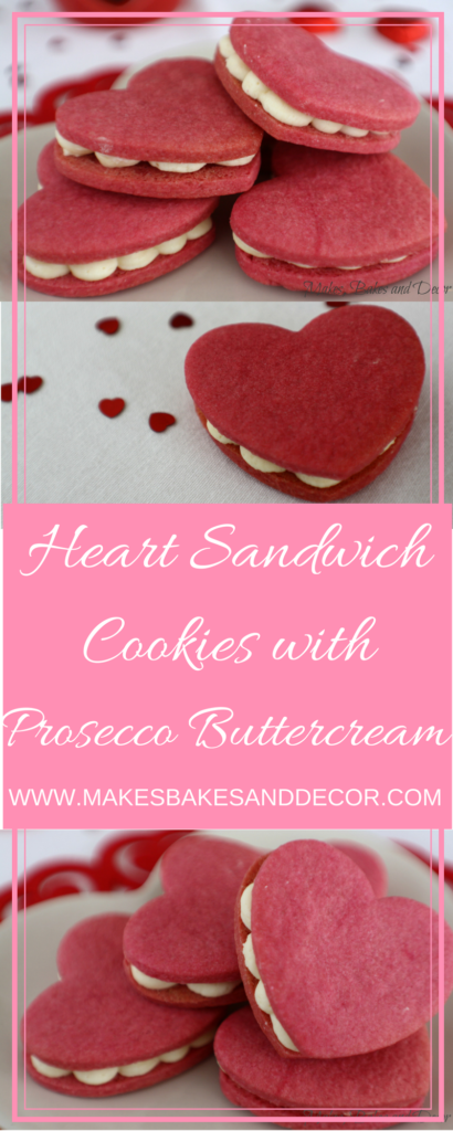 heart sandwich cookies with prosecco buttercream