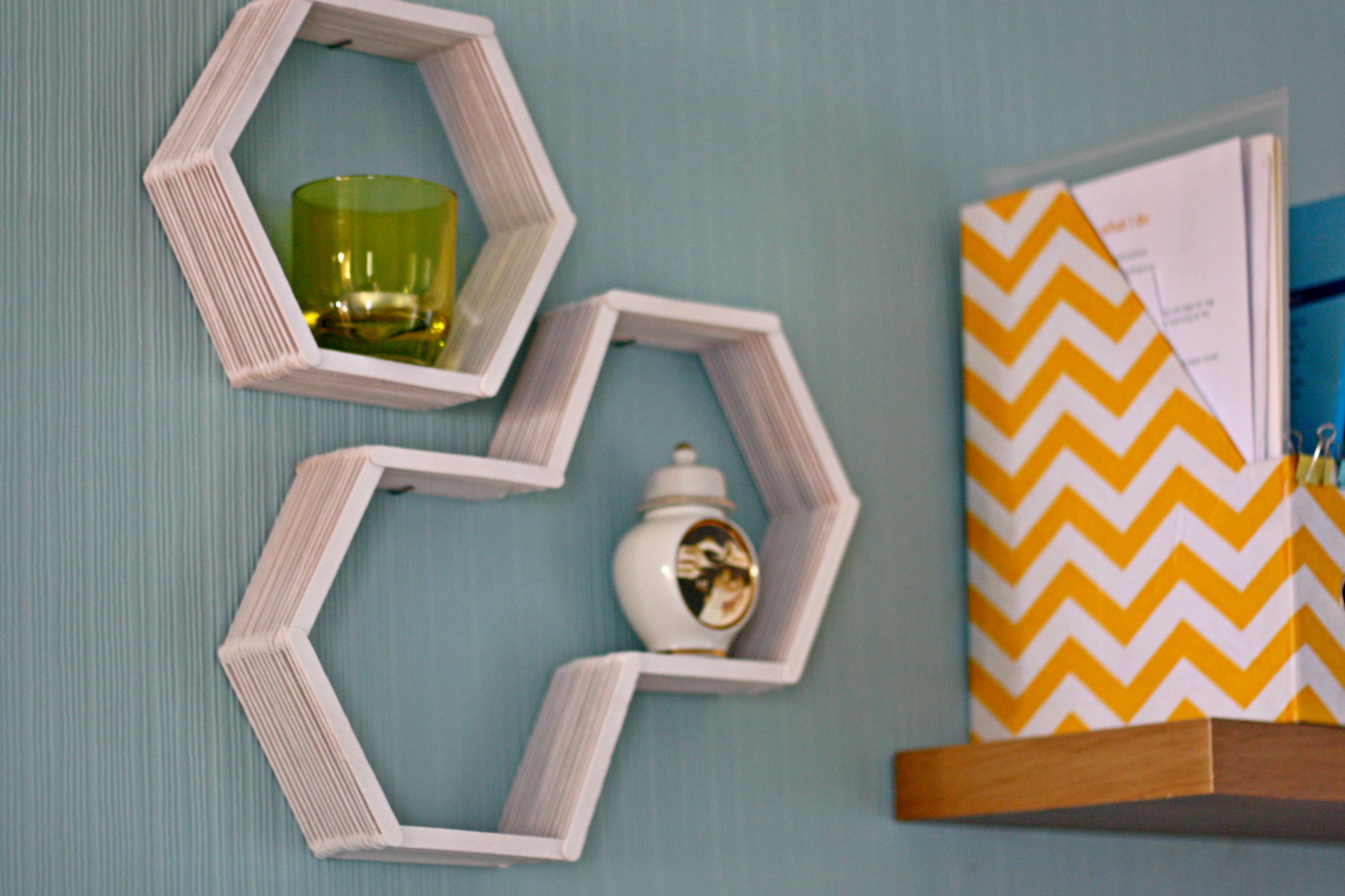 DIY wall shelf  How to make hexagon shelves using popsicle sticks 