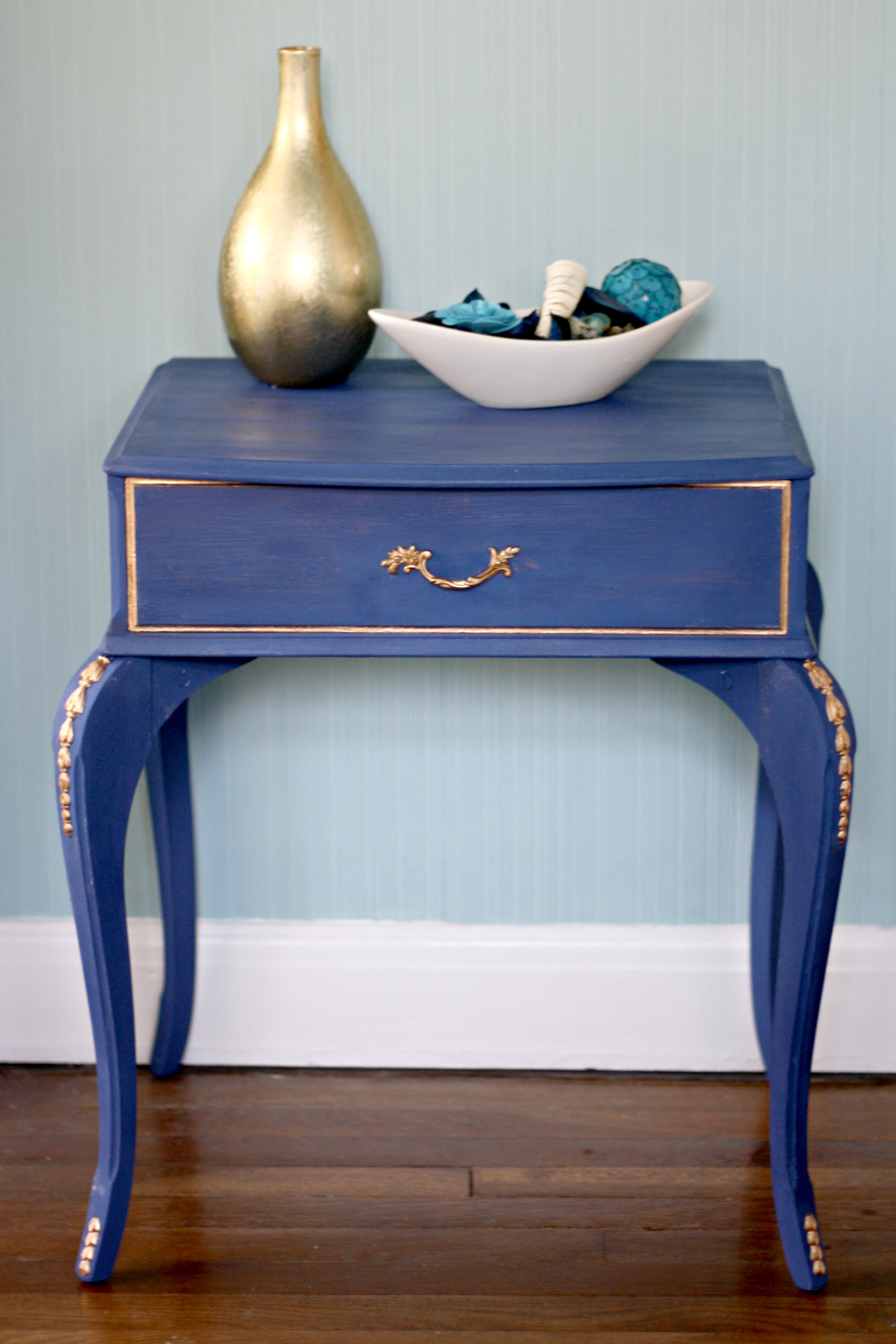 navy and gold end table upcycle