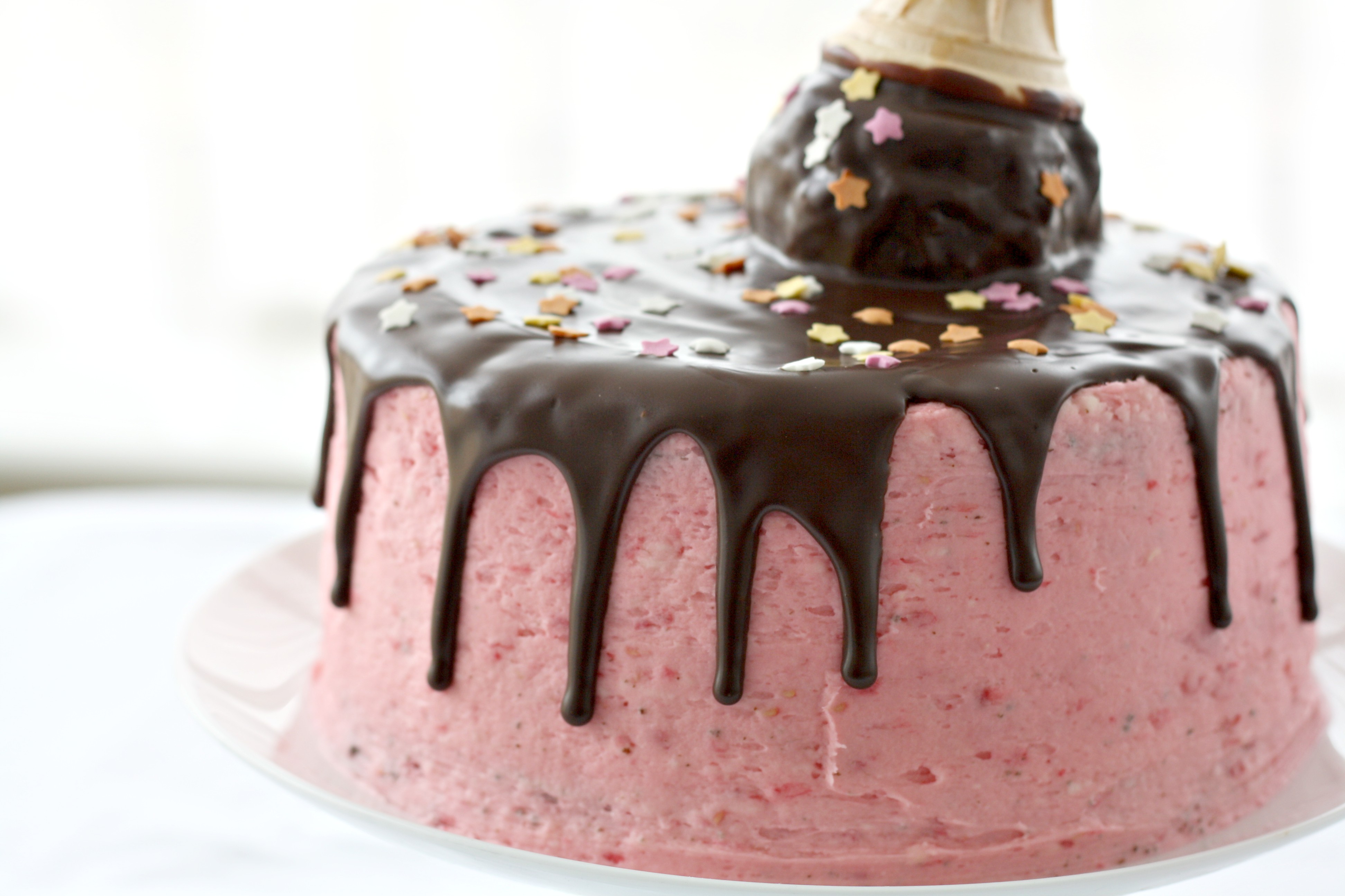 raspberry and chocolate melting ice cream cake