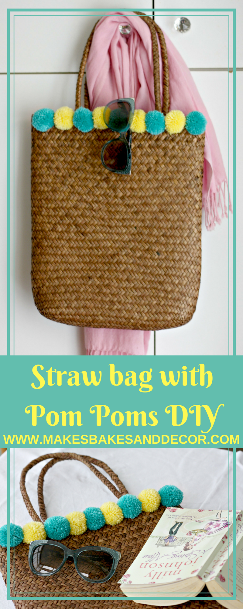 straw bag with pom poms diy