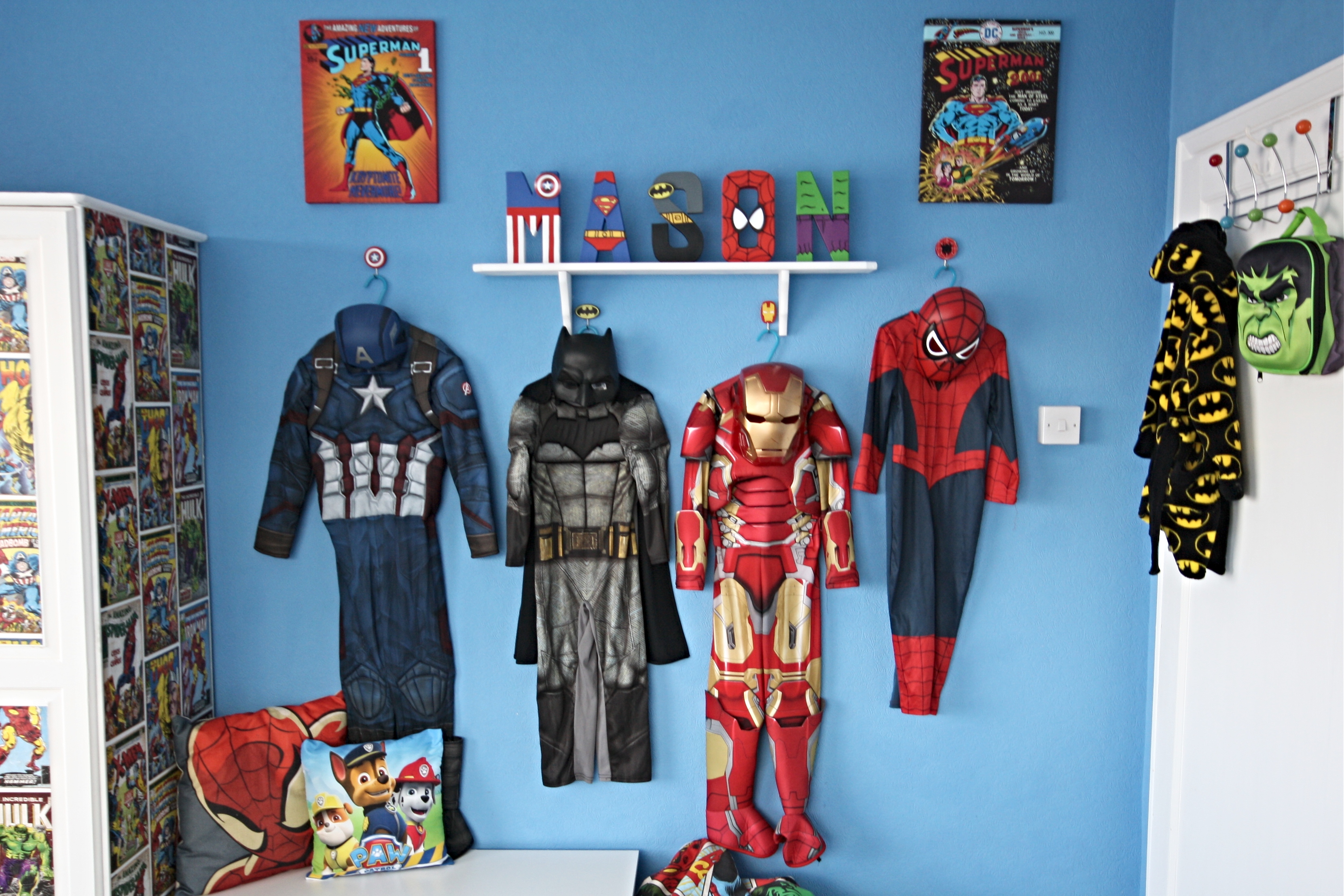 Hero Up Superhero Costume Display Makes Bakes and Decor