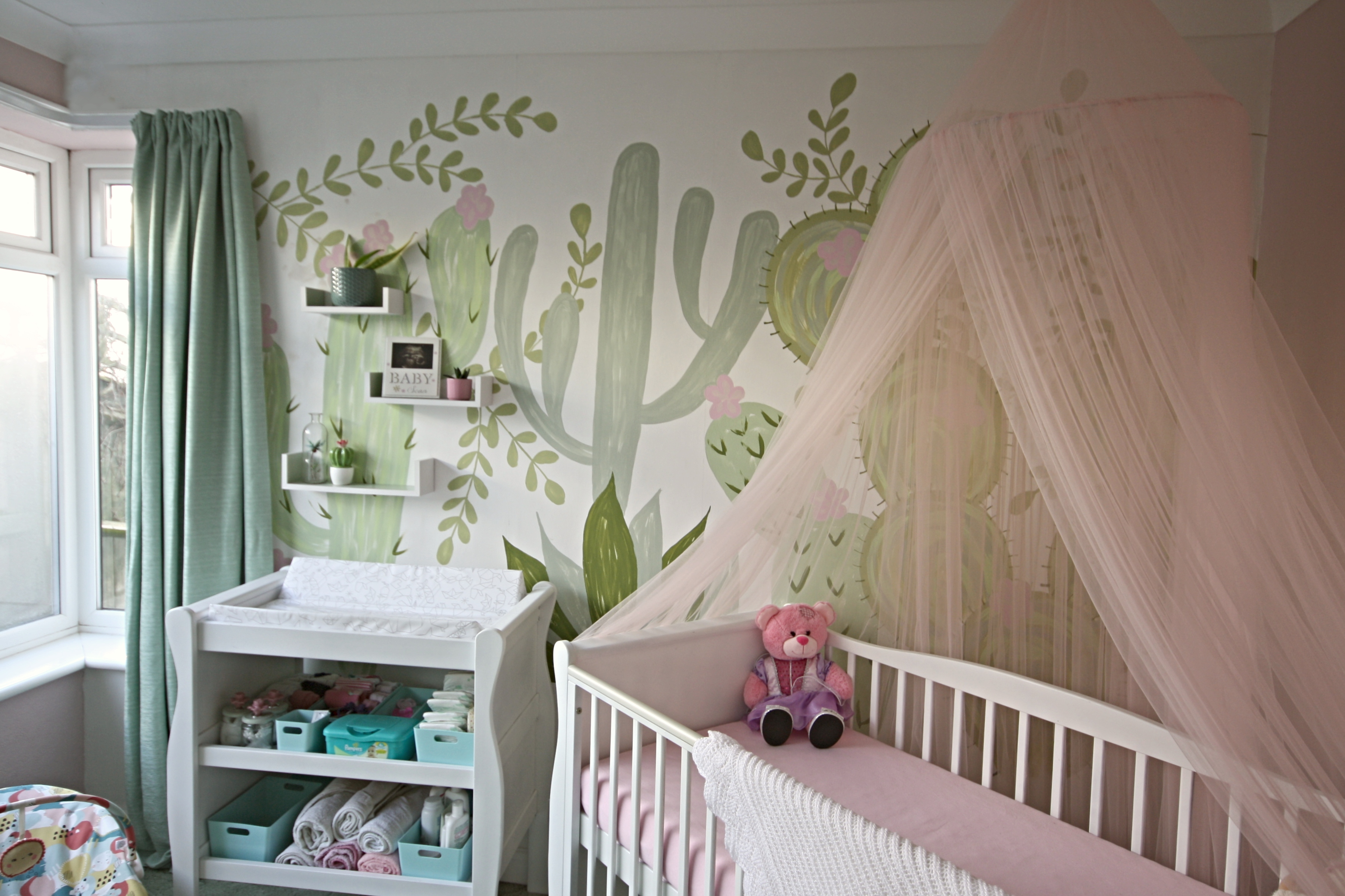 Green and hot sale pink nursery ideas