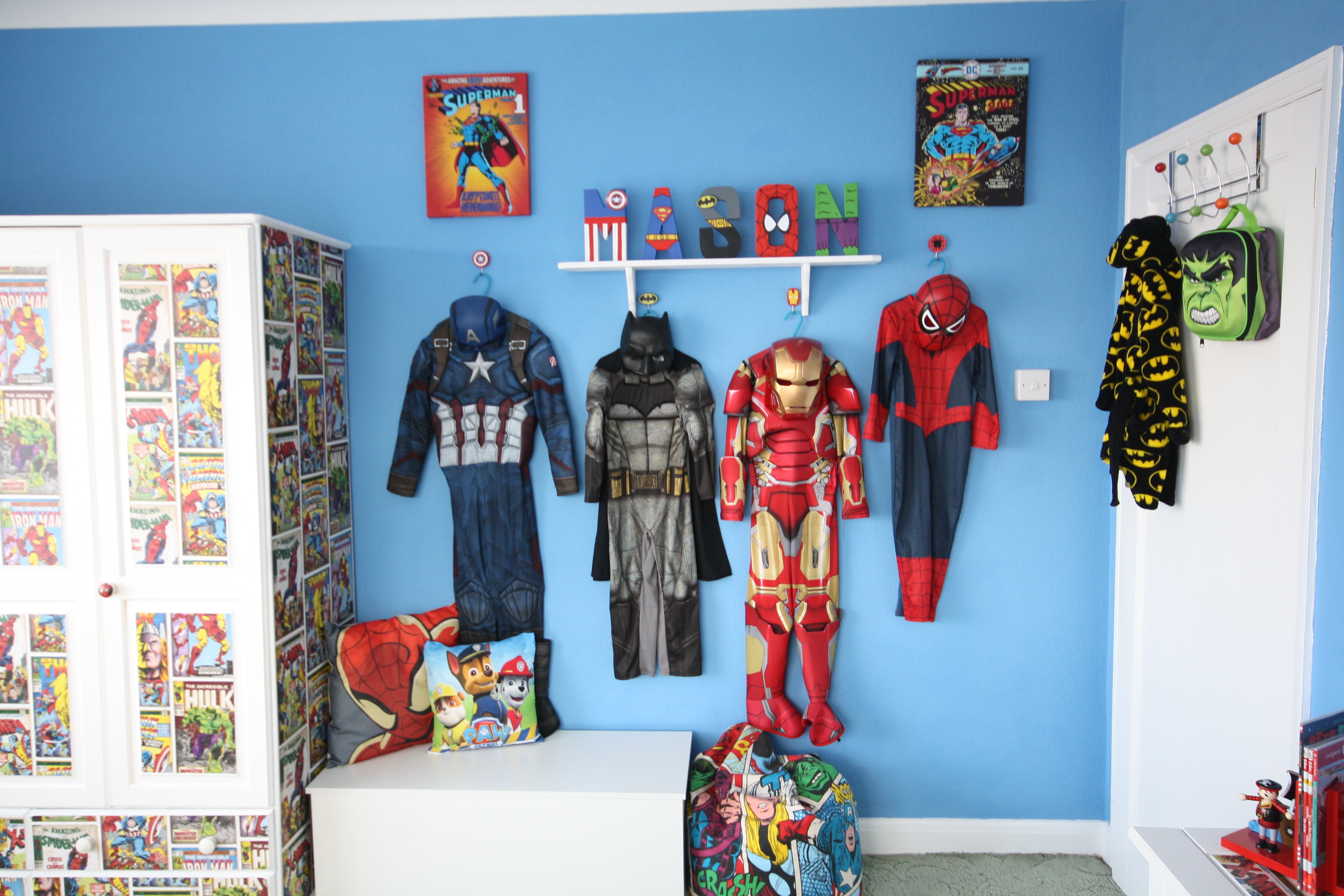 Hero Up Superhero Costume Display Makes Bakes and Decor