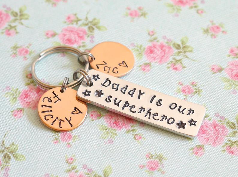 personalised daddy is our super hero keyring