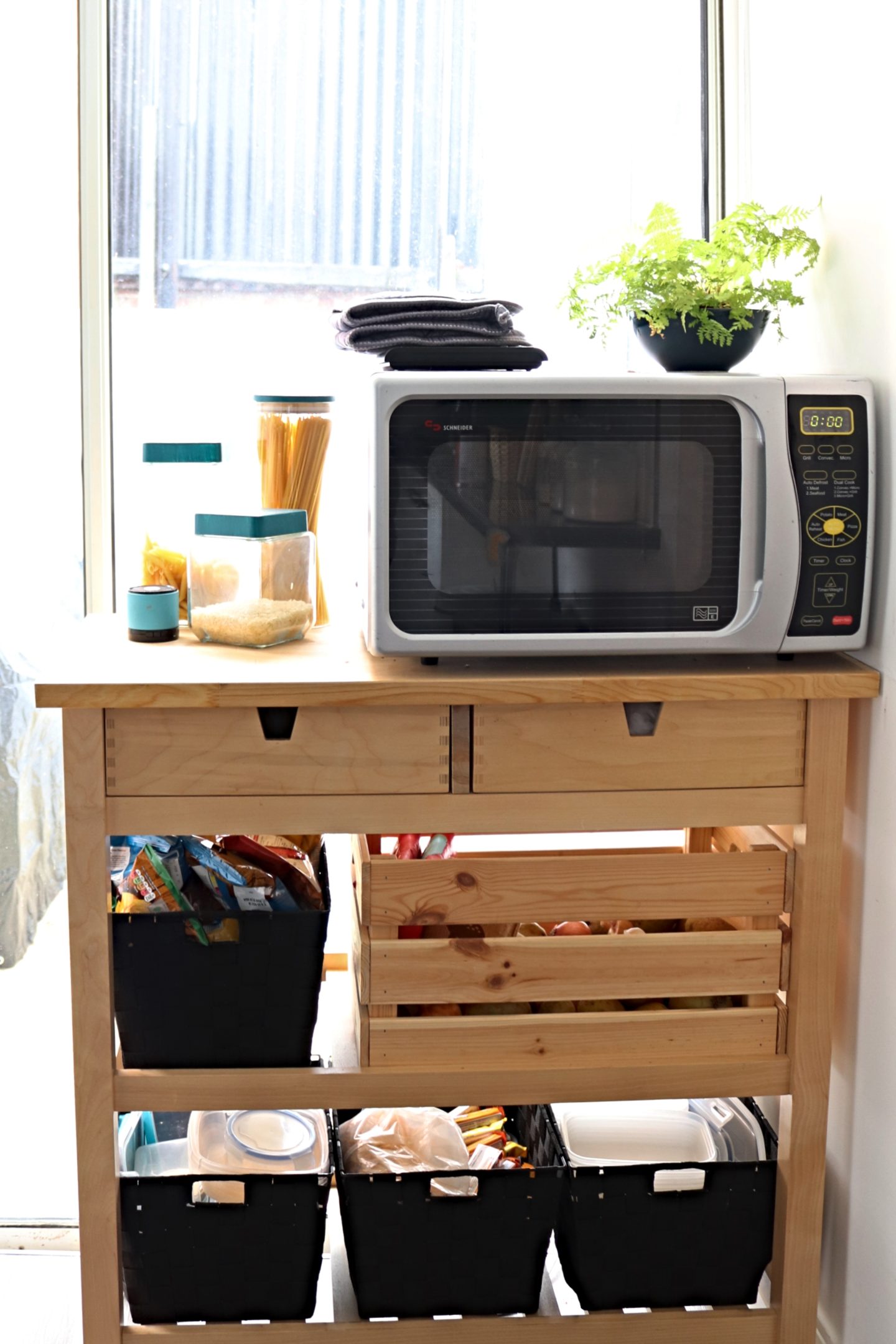 Microwave deals kitchen trolley