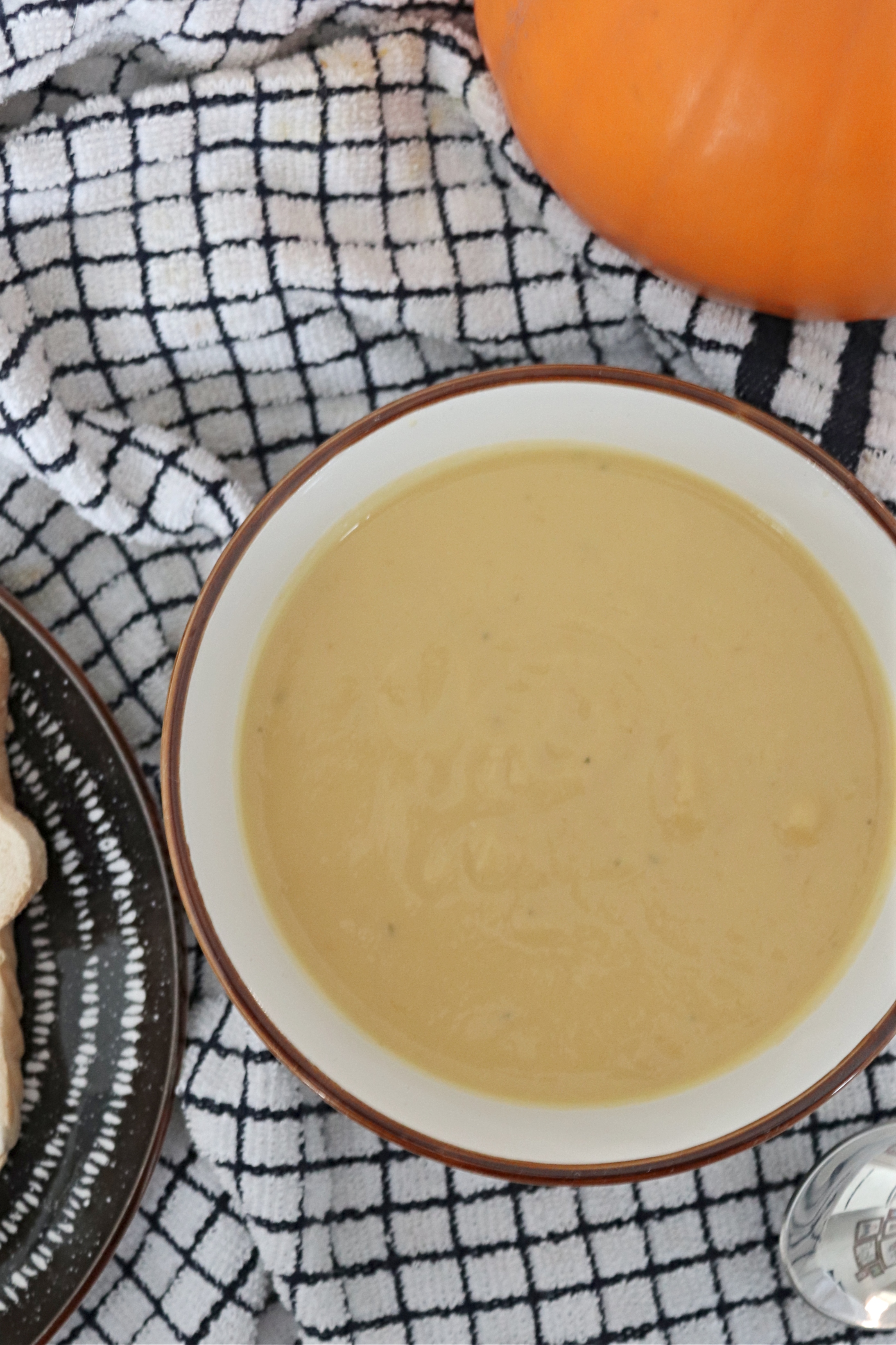 flatlay of roast pumpkin soup