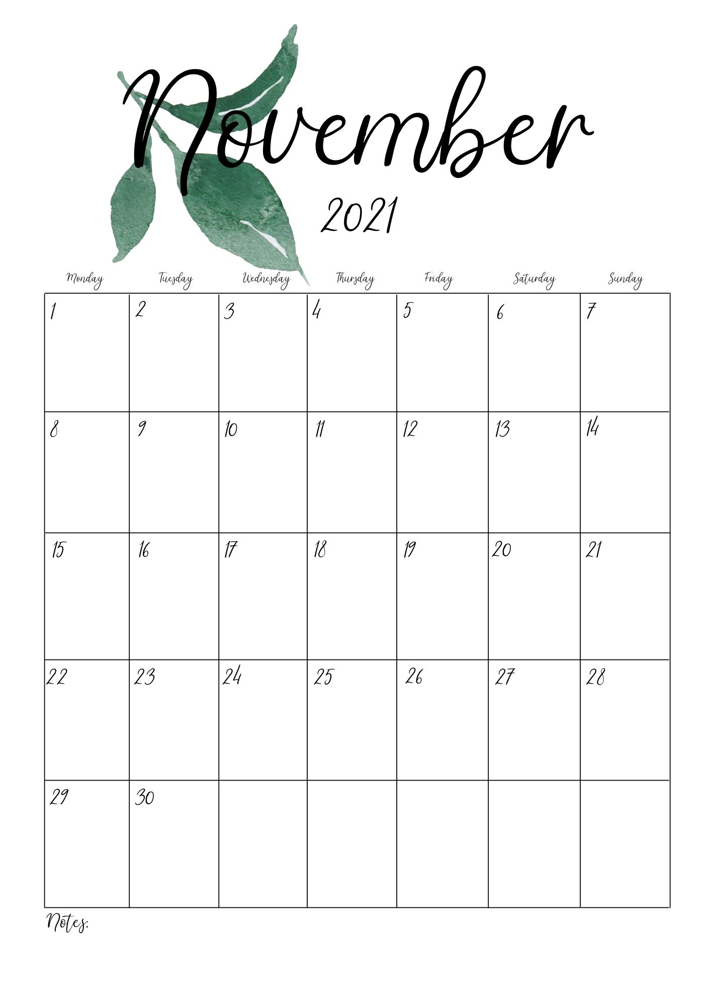 free printable 2021 calendar