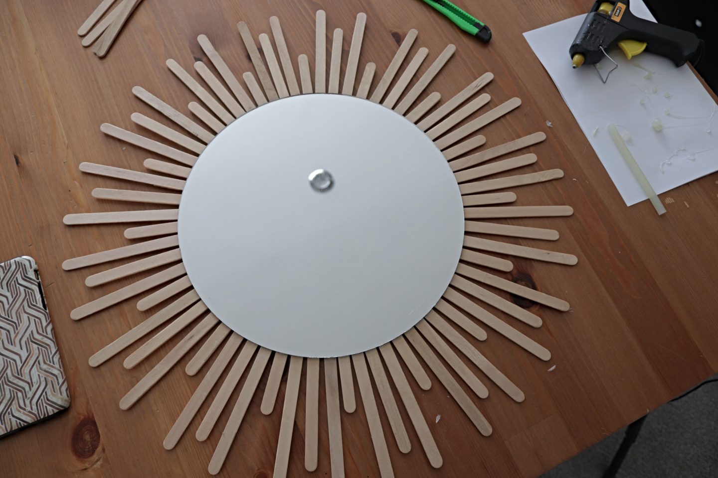 popsicle stick sunburst mirror diy