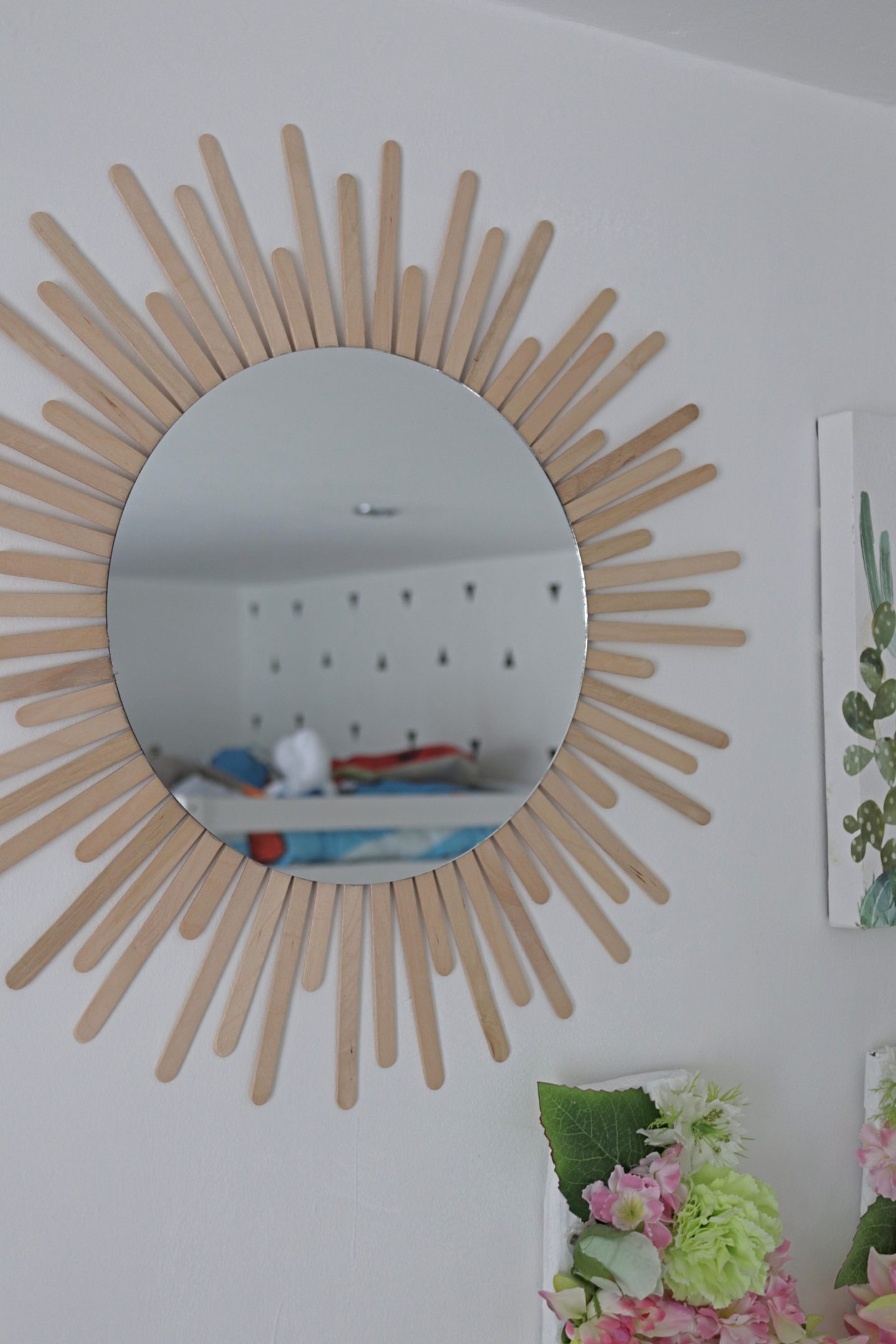 popsicle stick sunburst mirror diy