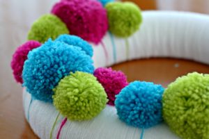 colourful pom pom wreath